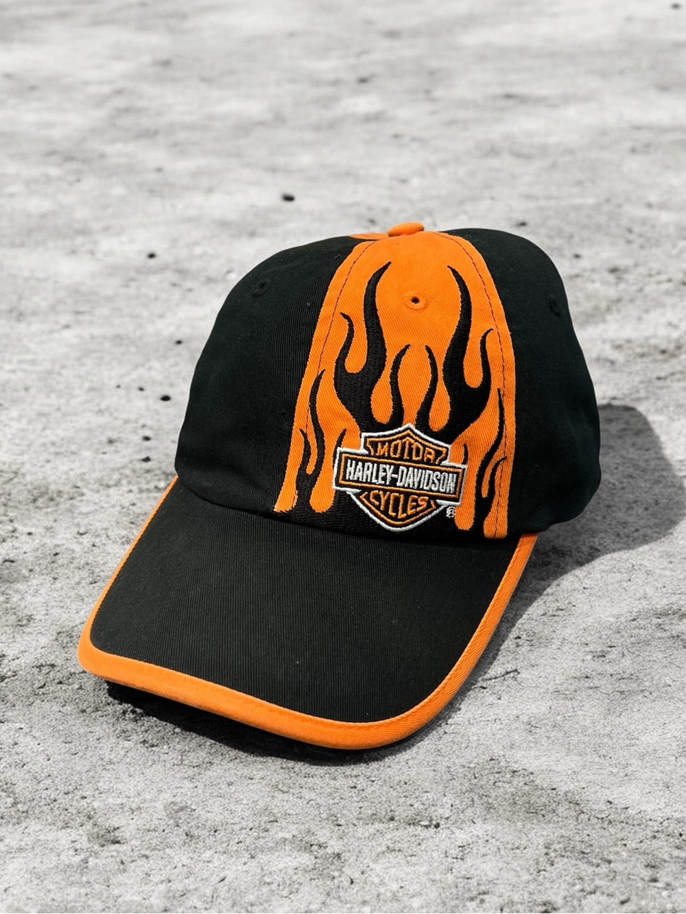 Harley-Davidson Black with Orange Flame Cap